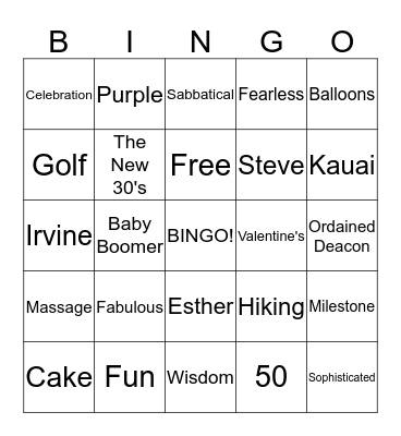 Esther's Fabulous 50 Bingo! Bingo Card