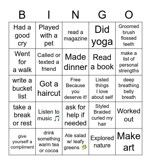 💗Kindness to Self 💗 Bingo Card