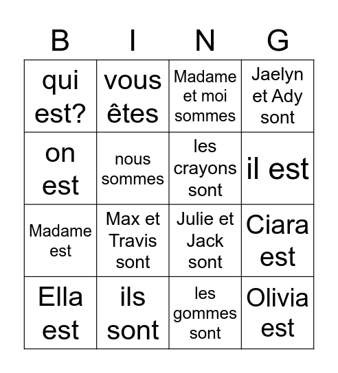 être Bingo Card