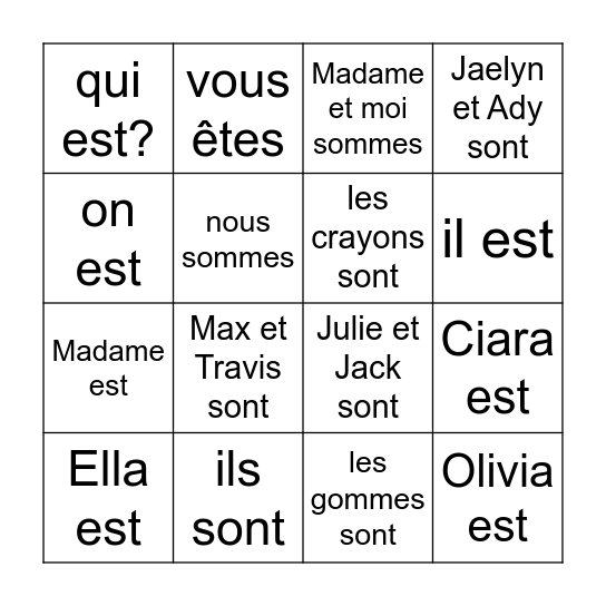 être Bingo Card