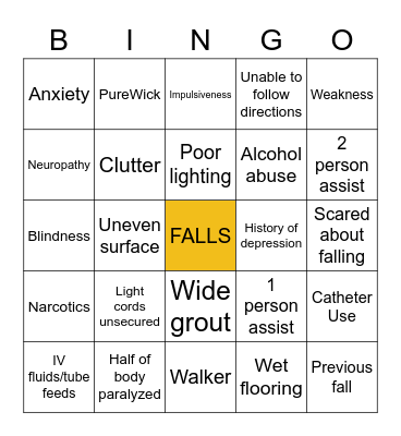 Fall Risk Factors Bingo Card