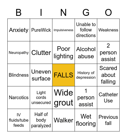 Fall Risk Factors Bingo Card