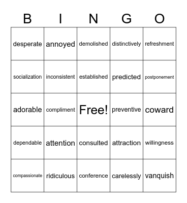 MULTISYLLABIC WORDS Bingo Card