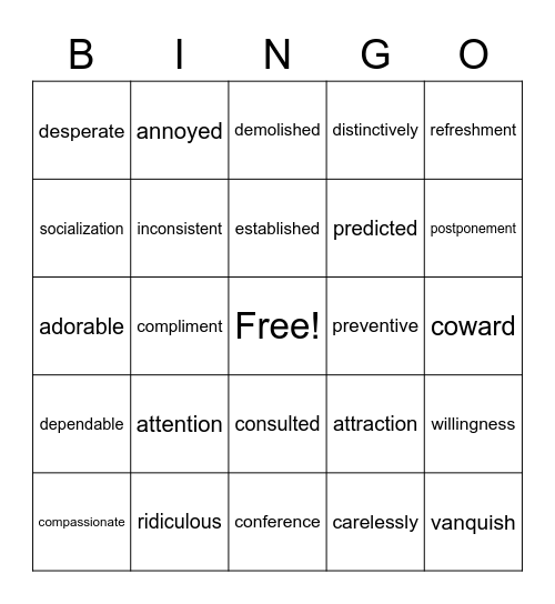 MULTISYLLABIC WORDS Bingo Card