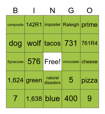 Module 3 Math Review Bingo Card