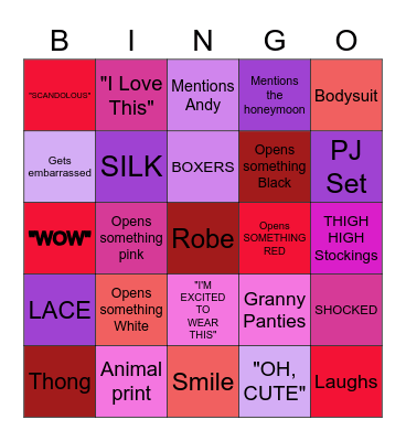Moreen's Lingerie Party Bingo Card