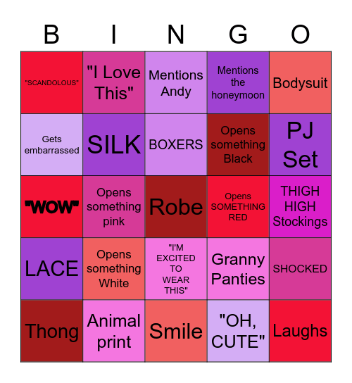 Moreen's Lingerie Party Bingo Card