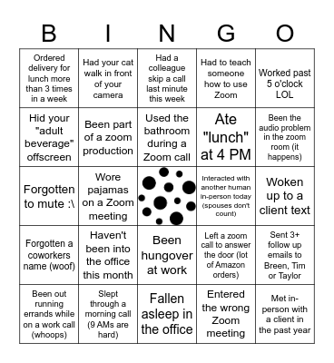 Chemistry WFH Bingo Card