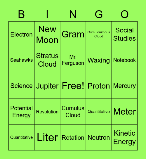 Grubbs Science Bingo Card