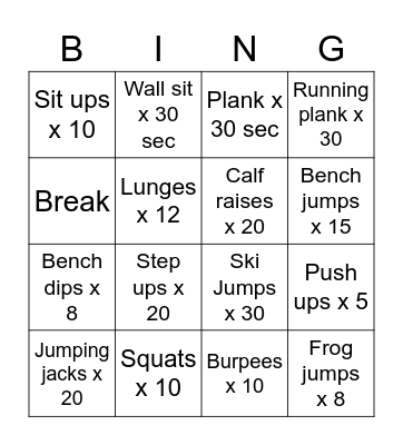 Fitness Bingo! Bingo Card