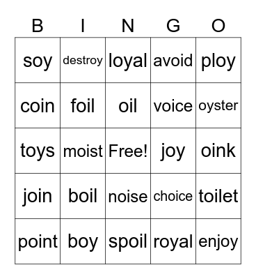 OY OI Words Bingo Card