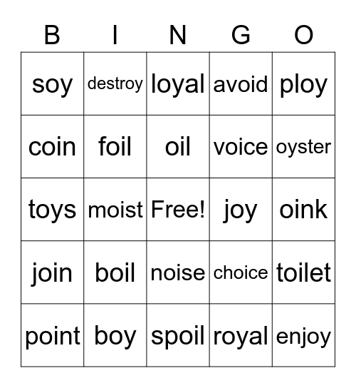 OY OI Words Bingo Card