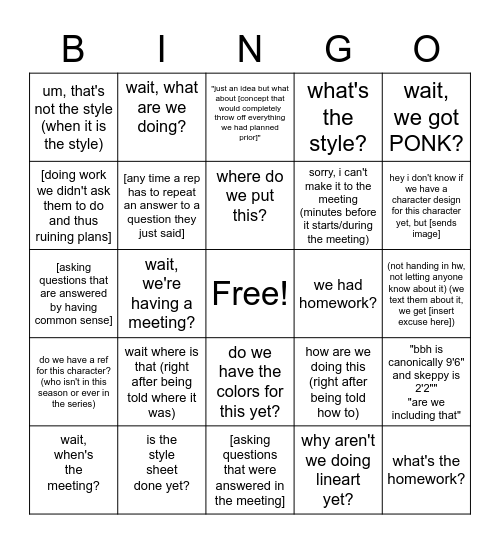 Artists Why Are You Like This Bingo Card