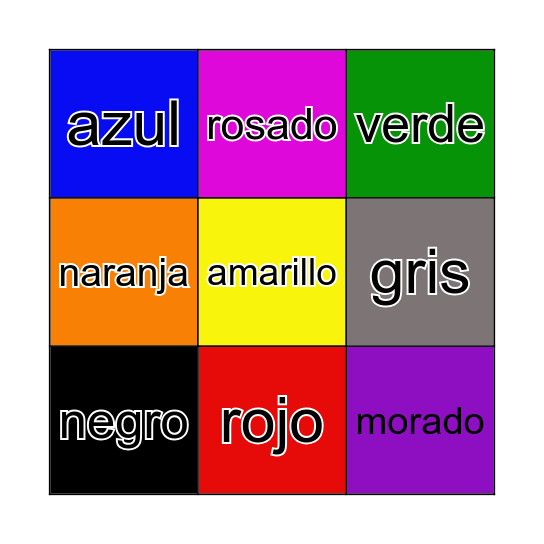 Los colores Bingo Card