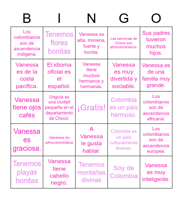 Vanessa Mendoza BINGO Card