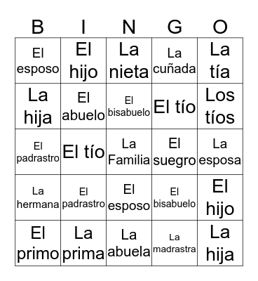 La Familia Bingo Card
