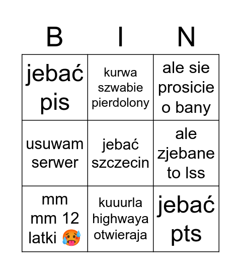 wahszawiakowy serwer Bingo Card