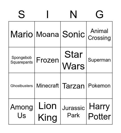 Music Bingo Card