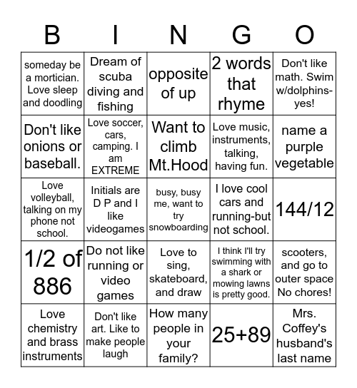 Career Exploration Class Bingo Card