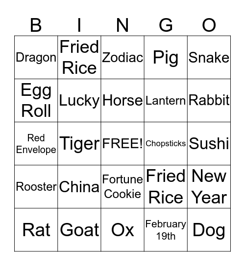 Chinese New Year Bingo Card