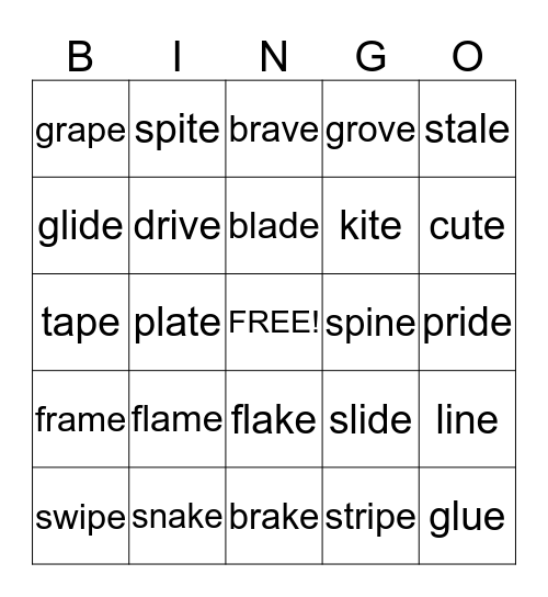 Silent E #3 Bingo Card