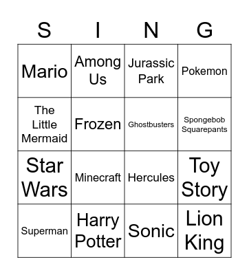 Music Bingo Card