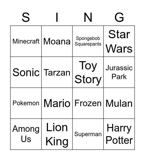 Music Bingo Card