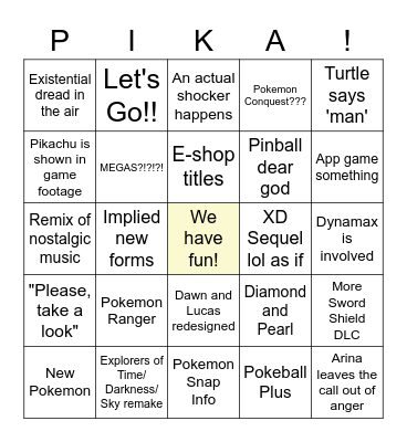 Pokemon Presentation Bingo Card