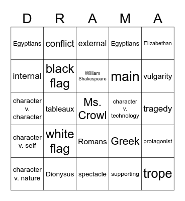 Drama Bingo Card