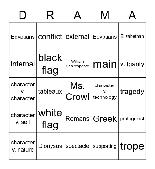 Drama Bingo Card