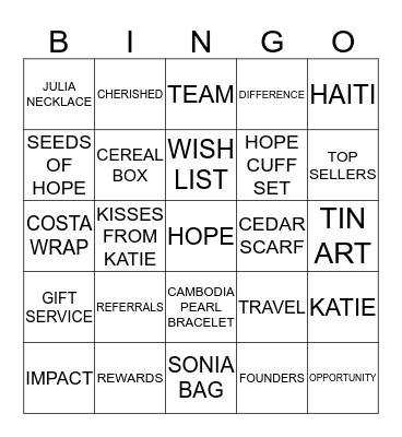 TRADES OF HOPE Bingo Card