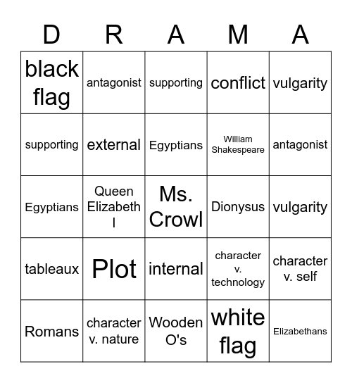 Drama Bingo Card