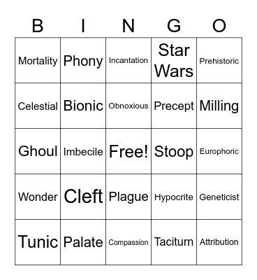 Wonder Bingo Card