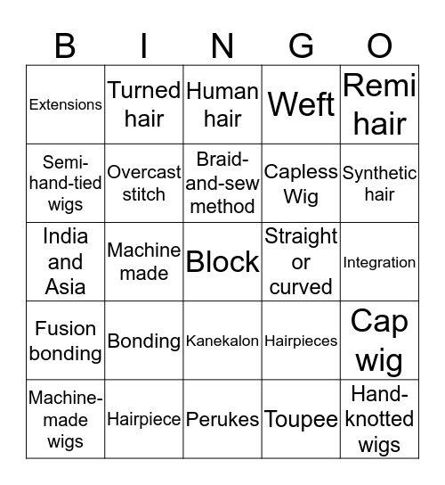 Wigs and Hairpieces Bingo Card