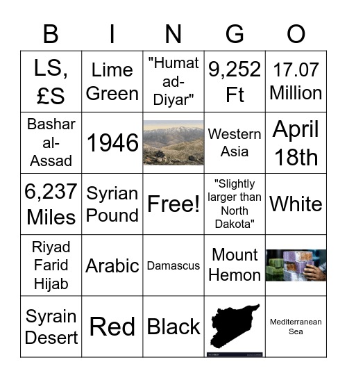 Syria Bingo Card