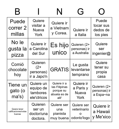 Bingo de personas 1er 2021 Bingo Card