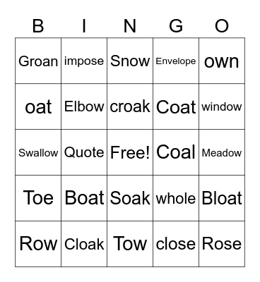 Long O Sound Bingo Card