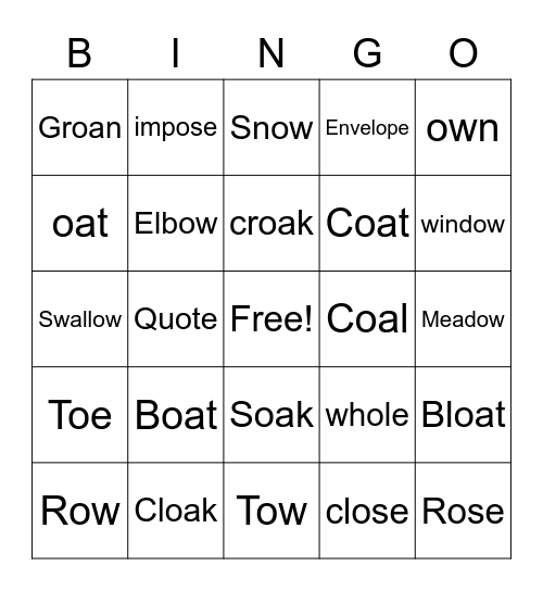 Long O Sound Bingo Card