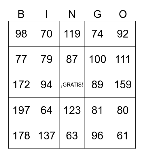 Números 60-199 Bingo Card