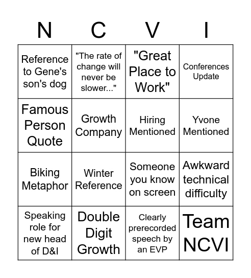 All Company Meeting Bingo Card