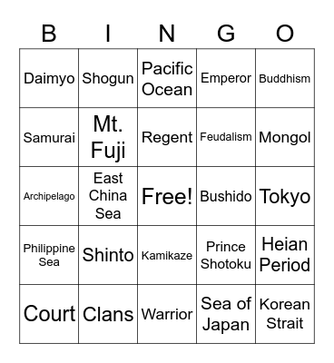 JAPAN Bingo Card