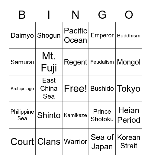 JAPAN Bingo Card