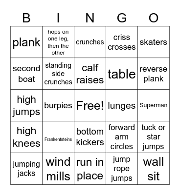 Fitness Bingo Card