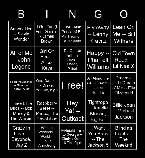 Black Artist Bingo Card