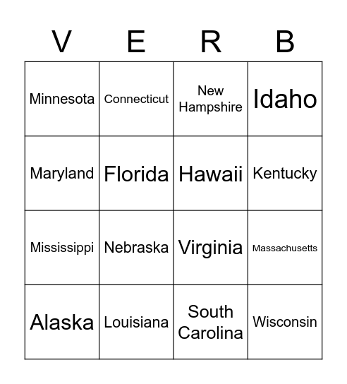 VERBS Bingo Card