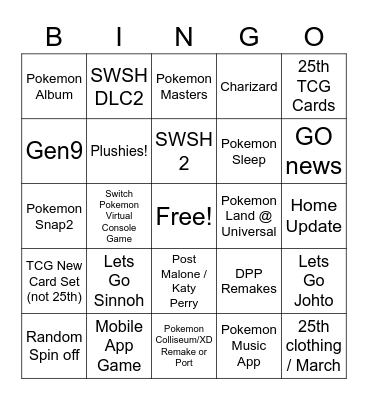 Pokemon Presents! Bingo Card