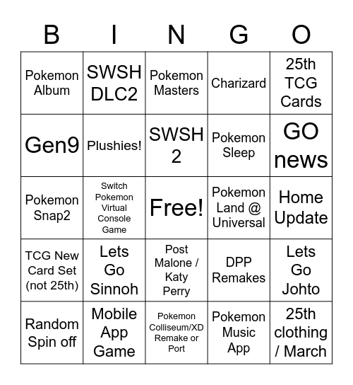 Pokemon Presents! Bingo Card