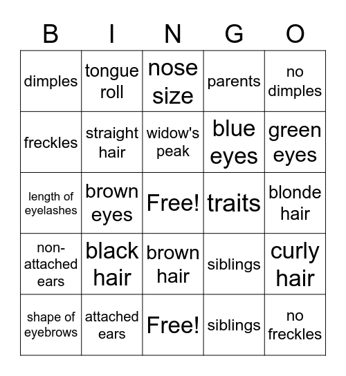 Inherited Traits Bingo Card