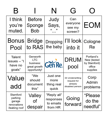 Gen Re Bingo Card