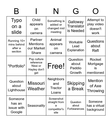 Virtual QBR Bingo Card